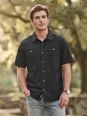 Orvis Men Black Short Sleeve Woven Tech Shirt L